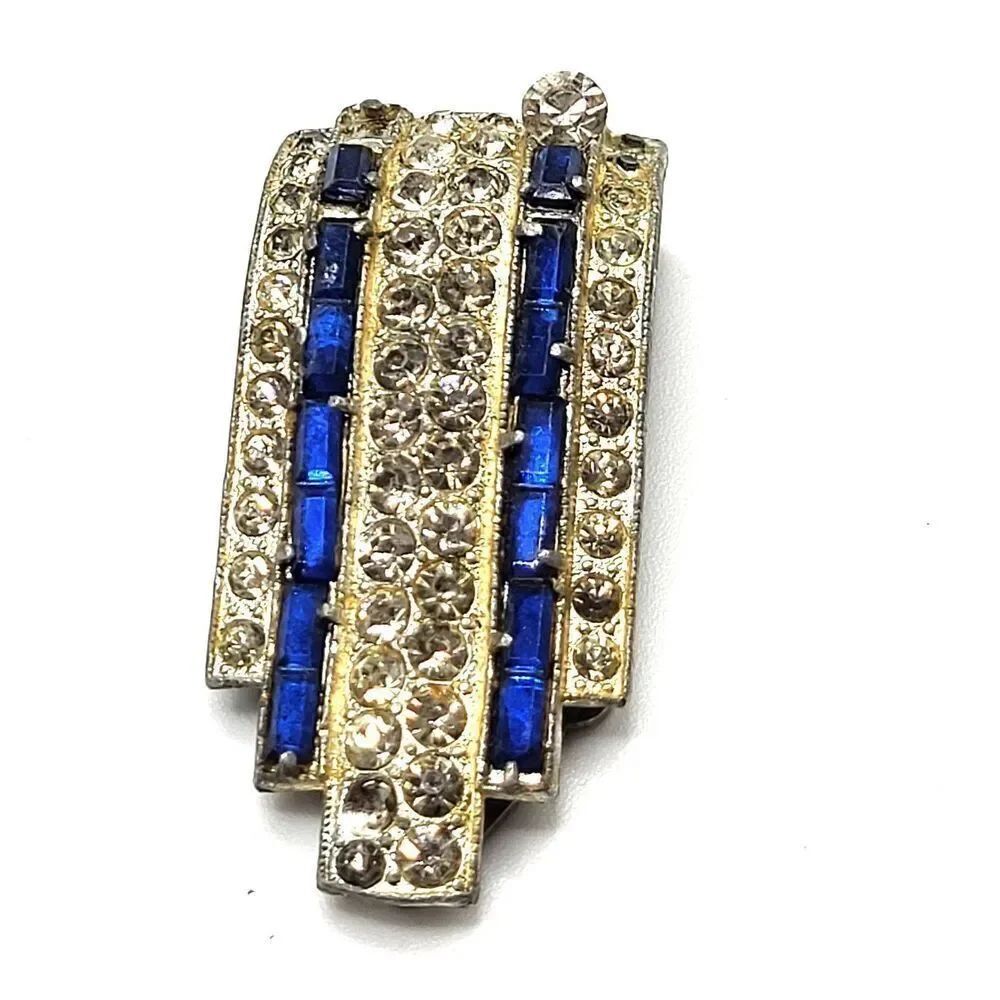 Vintage 1930 Art Deco Sapphire Blue Dress Clip - 2in - missing stones